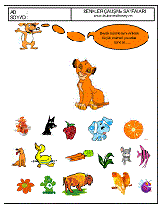 okul öncesi renkler çalışma sayfaları; verilen resimle aynı renkte olan resimleri işaretle